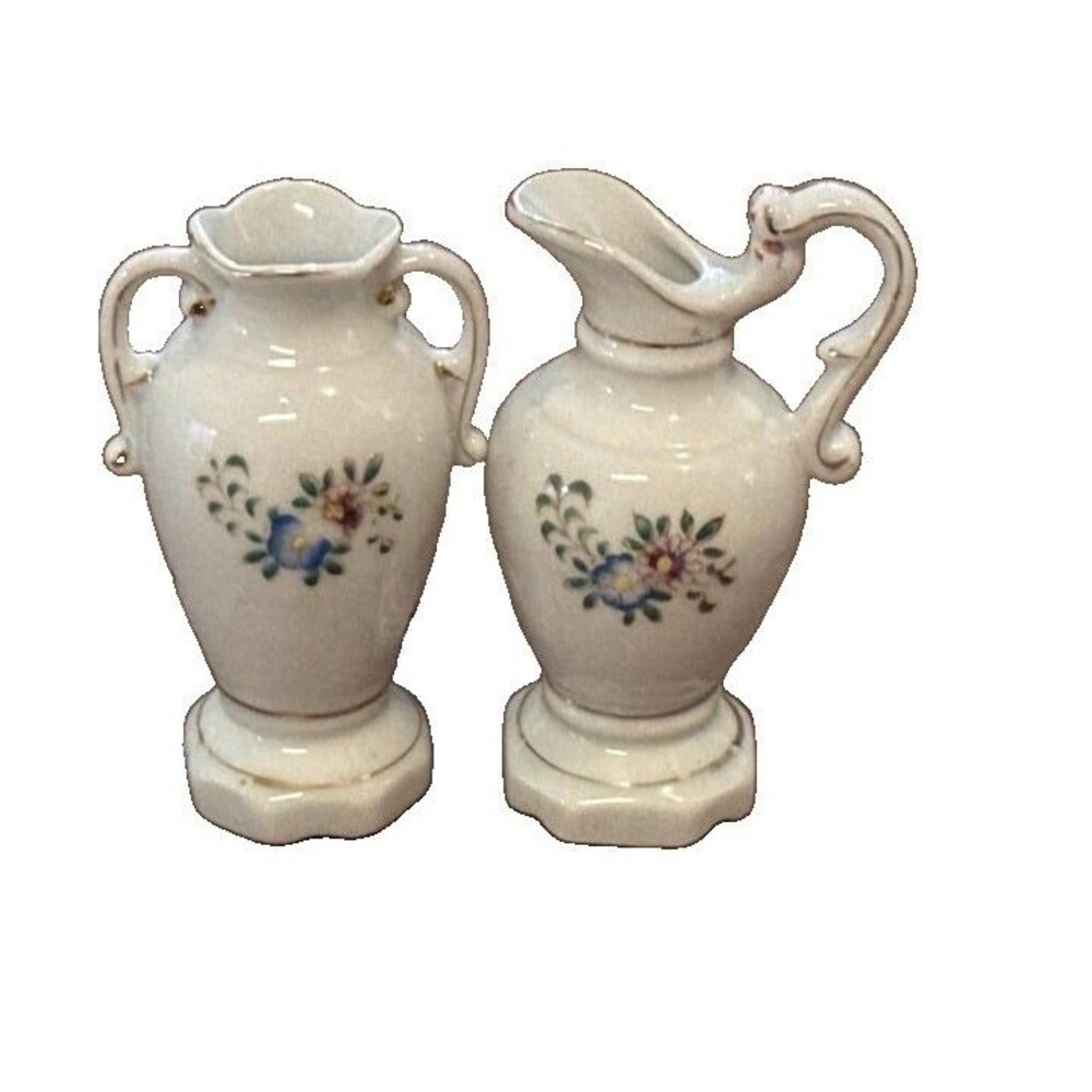 Set of 2 Miniature Porcelain Vases, 4" Vase, Made in Occupied Japan, Floral Vase